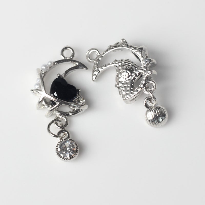 Simple Alloy Owl Stone Pearl Inlaid Moon Small Pendant DIY Necklace Bracelet Jewelry Accessories Black 