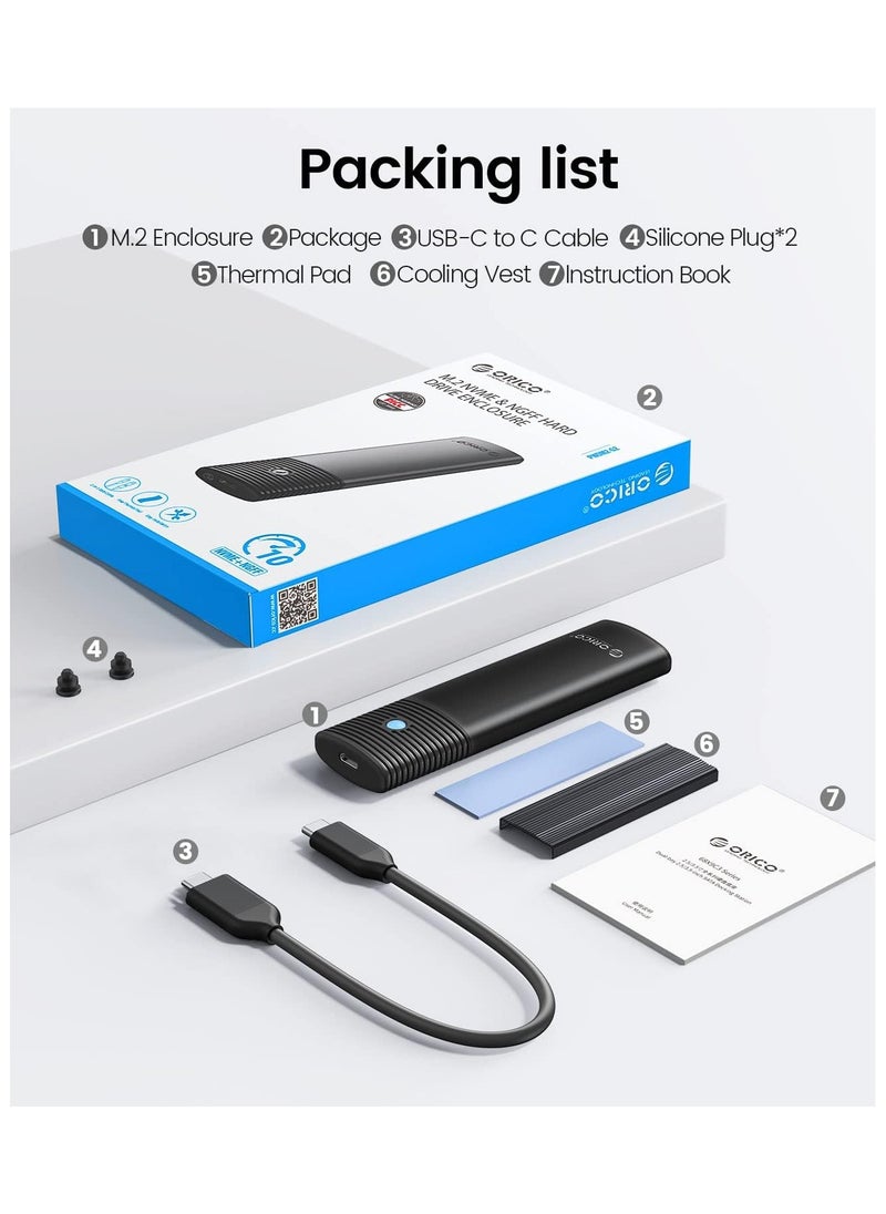 Orico ORICO Aluminum M.2 NVMe SSD Enclosure , Tool-Free 10Gbps USB C Adapter, USB 3.2 M.2 NVMe Reader, External SSD Case Thunderbolt 3 Compatible, Supports 4TB 2230/2242 /2260/2280 PCIe M-Key SSDs-PWM2-BK  - Image 4