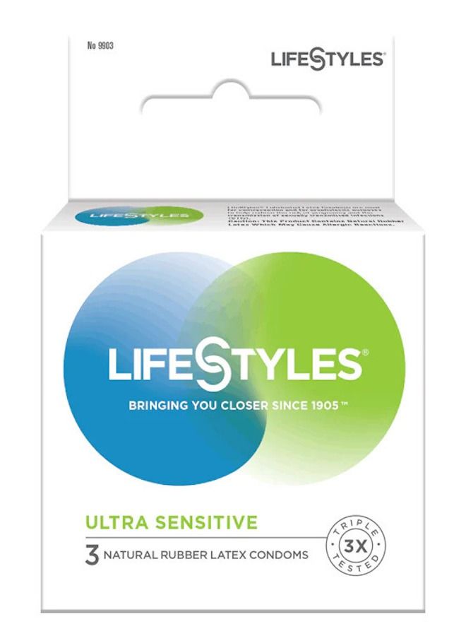 LIFESTYLE Lubricated Latex Condoms Ultra Sensitive 3 count 