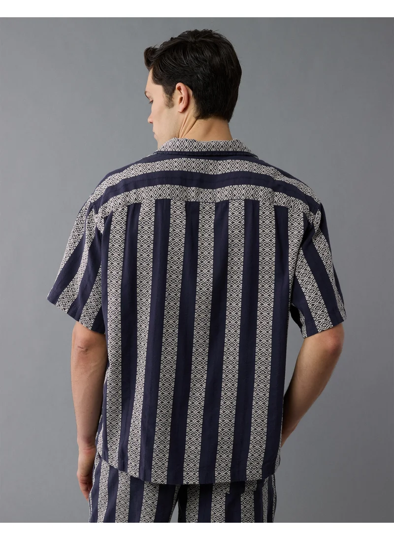 American Eagle AE Textured Striped Button-Up Poolside Shirt
