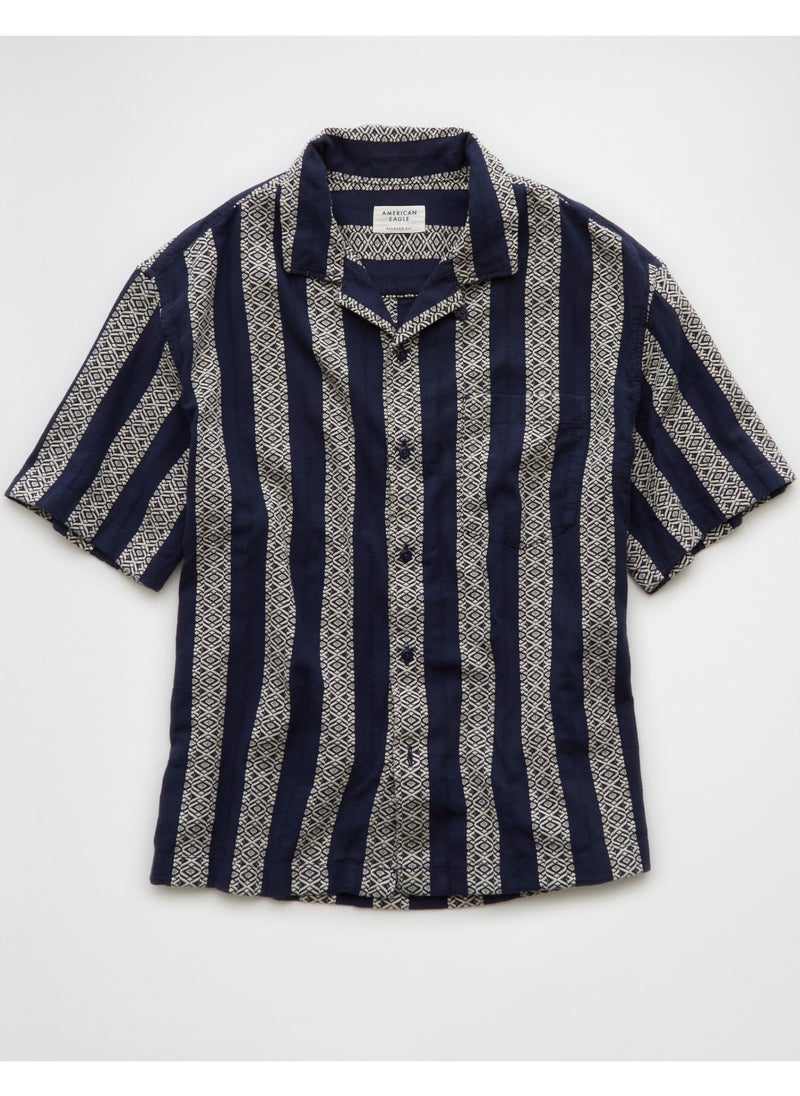 American Eagle AE Textured Striped Button-Up Poolside Shirt  - Image 3