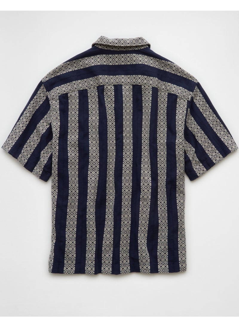 American Eagle AE Textured Striped Button-Up Poolside Shirt  - Image 4