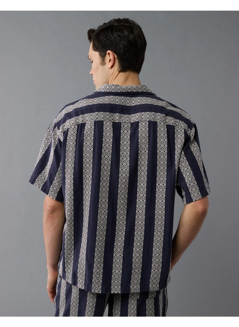 American Eagle AE Textured Striped Button-Up Poolside Shirt