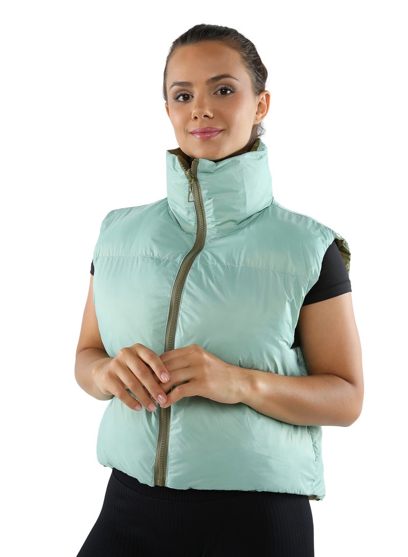 London Rag Olive green/sage green reversible vest down jacket - Image 3