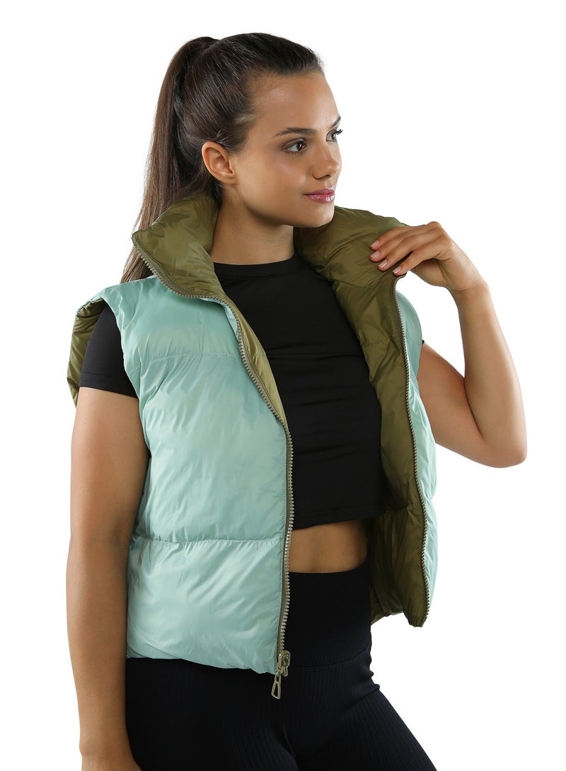 London Rag Olive green/sage green reversible vest down jacket - Image 1