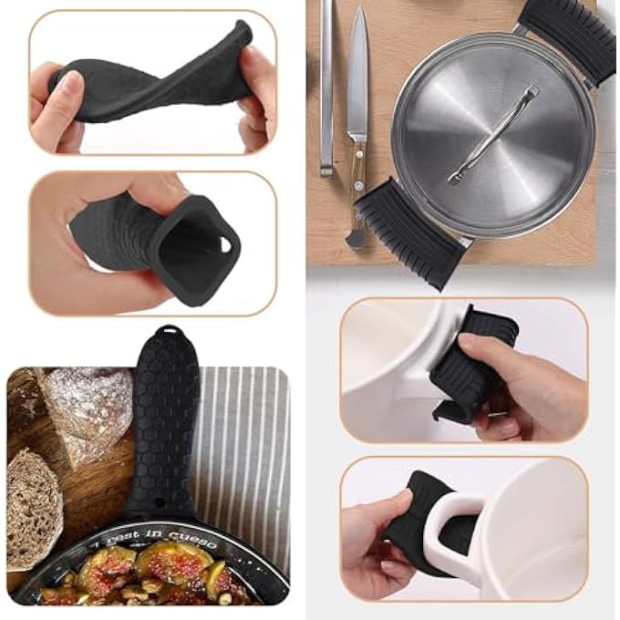 ريحني أغطية عزل لمقابض الأواني من قطعتين وأغطية عزل لمقابض الأواني من قطعتين وأغطية حماية لمقابض السيليكون وأغطية مقابض السيليكون المضادة للحروق وملحقات أدوات الطبخ في المطبخ - Image 3
