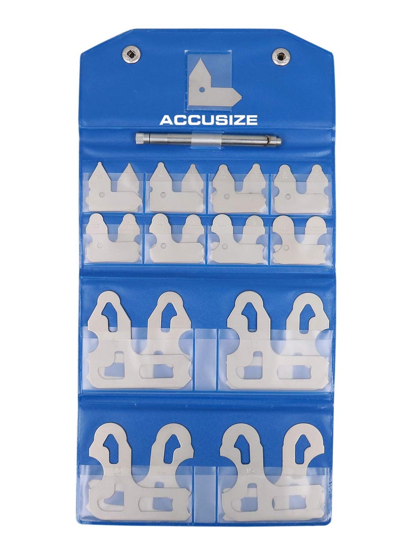 Accusize Industrial Tools 25 Pc Radius Gage Set, Fractional, 1/64-1/2'' Gages with Holder, 3602-5021