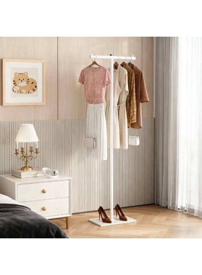 هيكسدريم شماعة معاطف محمولة على شكل حرف T، مثبتة على الأرض - منظم ملابس معدني متين قائم بذاته مع خطافات متعددة، بتصميم عصري بسيط (أبيض) 40*25*170 سم - Image 2