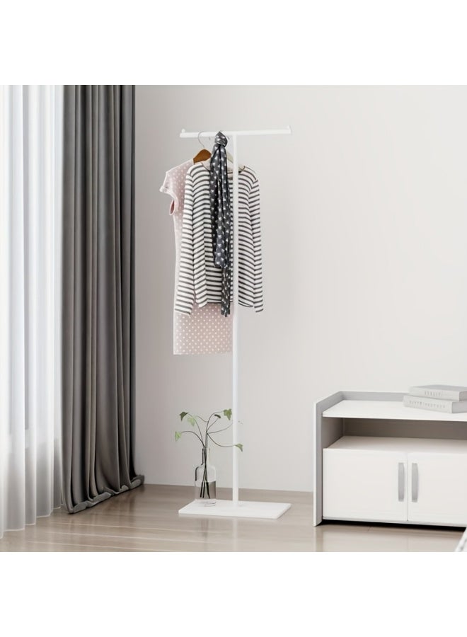 هيكسدريم شماعة معاطف محمولة على شكل حرف T، مثبتة على الأرض - منظم ملابس معدني متين قائم بذاته مع خطافات متعددة، بتصميم عصري بسيط (أبيض) 40*25*170 سم - Image 1