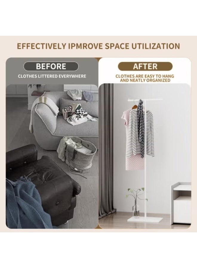 هيكسدريم شماعة معاطف محمولة على شكل حرف T، مثبتة على الأرض - منظم ملابس معدني متين قائم بذاته مع خطافات متعددة، بتصميم عصري بسيط (أبيض) 40*25*170 سم - Image 3