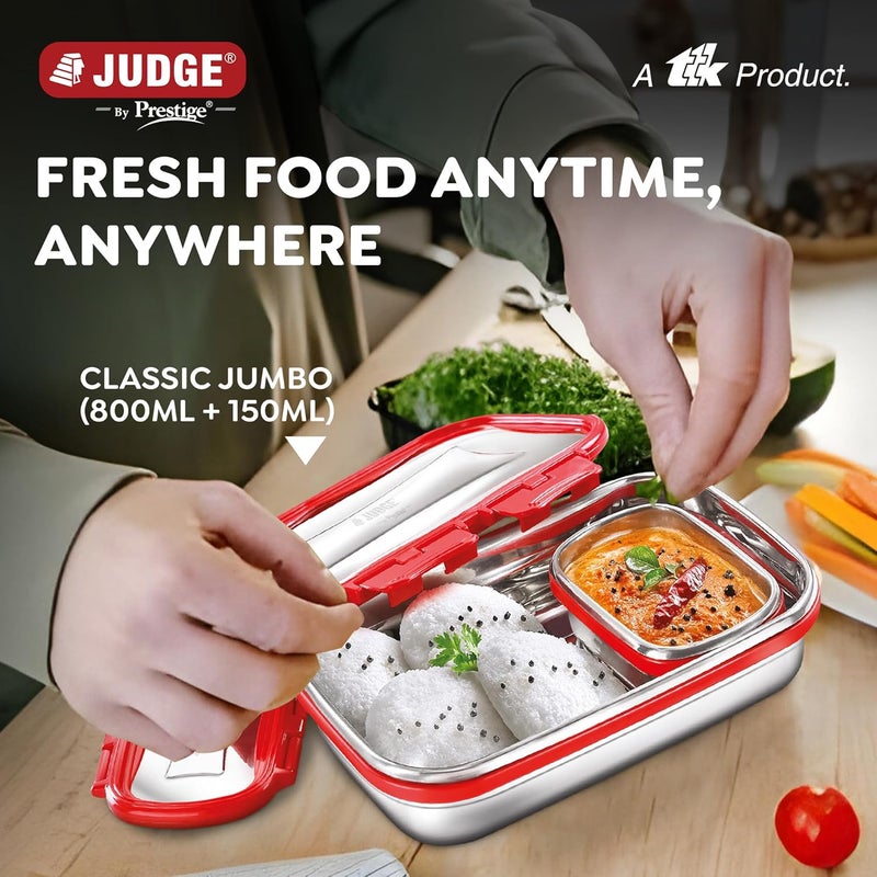 Judge by Prestige Non-Insulated Classic Jumbo Lunch Box, Set of 2 Containers (800ml + 150ml) - Image 2
