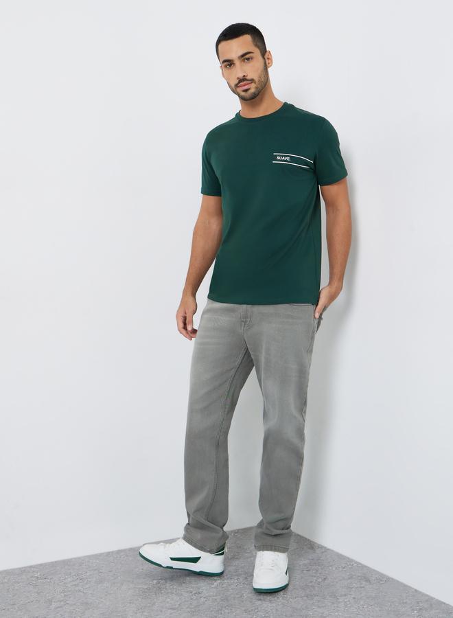 Styli Men Green Minimalist Print Crew Neck T-Shirt - Image 2