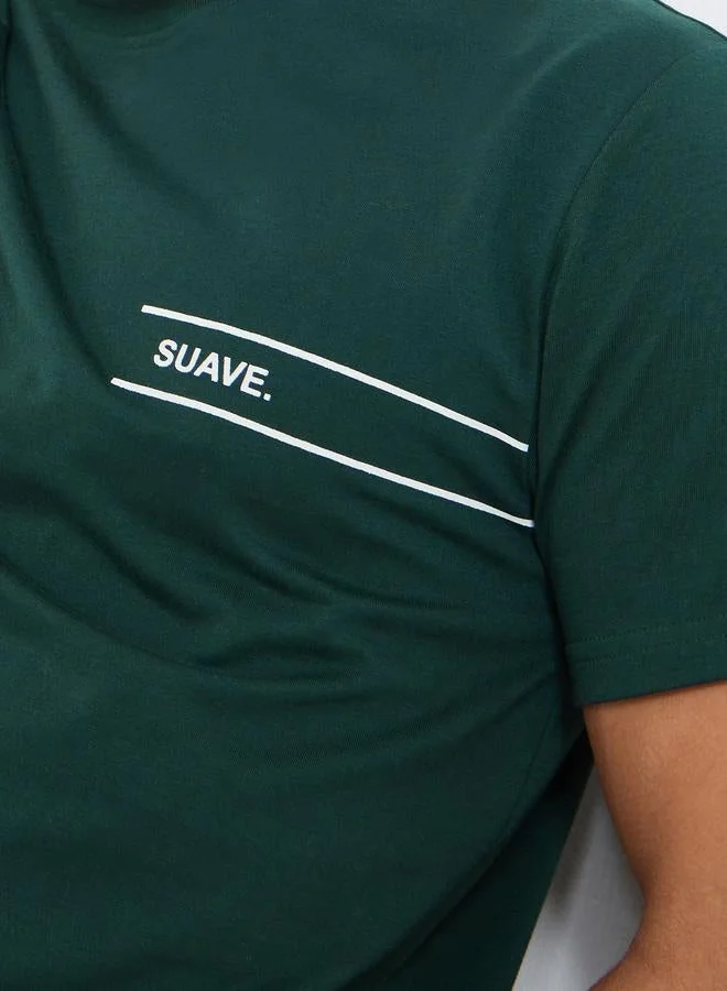 Styli  Men Green Minimalist Print Crew Neck T-Shirt for Men | Best Price UAE