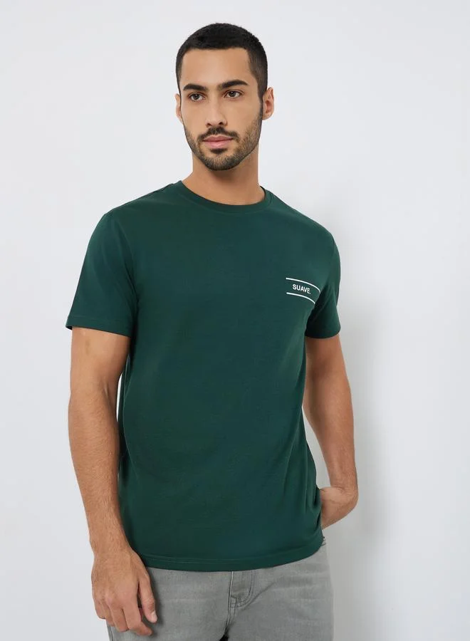 Styli  Men Green Minimalist Print Crew Neck T-Shirt for Men | Best Price UAE