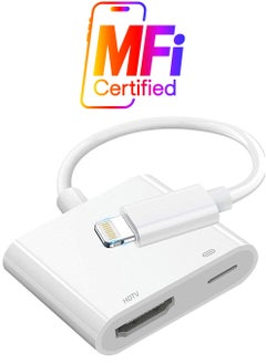 Lightning to HDMI Adapter,1080P Digital Sync Screen Converter AV Adapter with Charging Port Compatible with iPhone 12/11/XS/XR/X/8 iPad on HDTV/Monitor/Projector Support All iOS