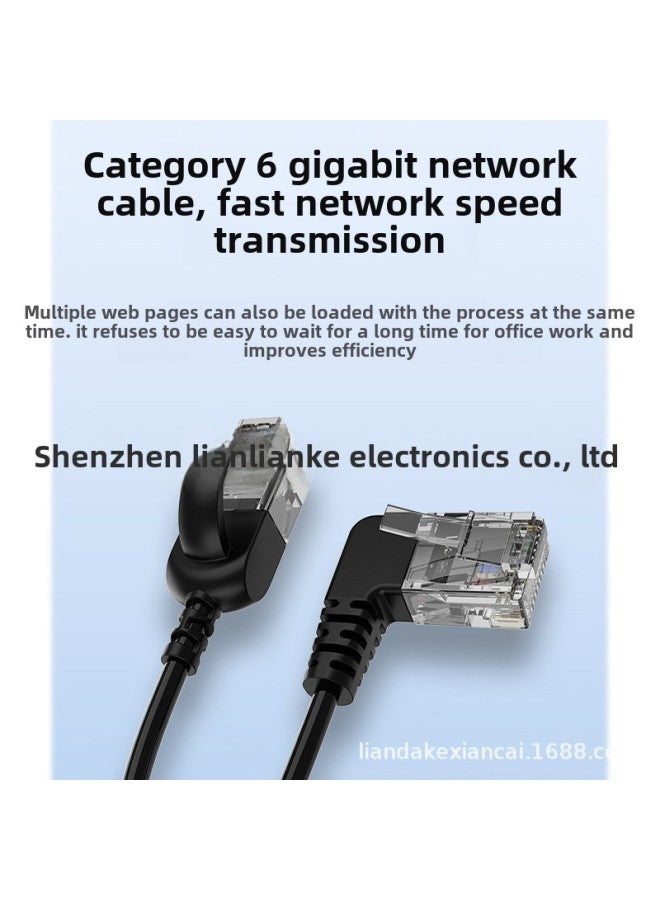 RJ45 Network Cable Class 6 Gigabit High-speed Network Cable Ultra-fine Elbow Computer Connection Router Switch-Color:Bend Straight Up-Line Length:2 M