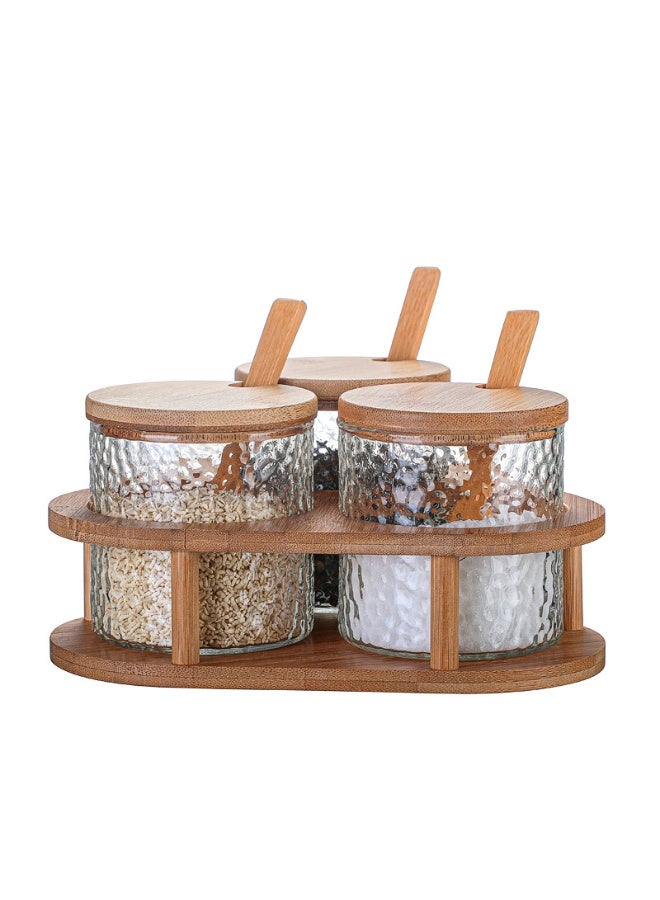 MIXDE Rubberwood Glass Revolving Spice Jar Set With Air-Tight Seals With Wooden Stand - Image 3