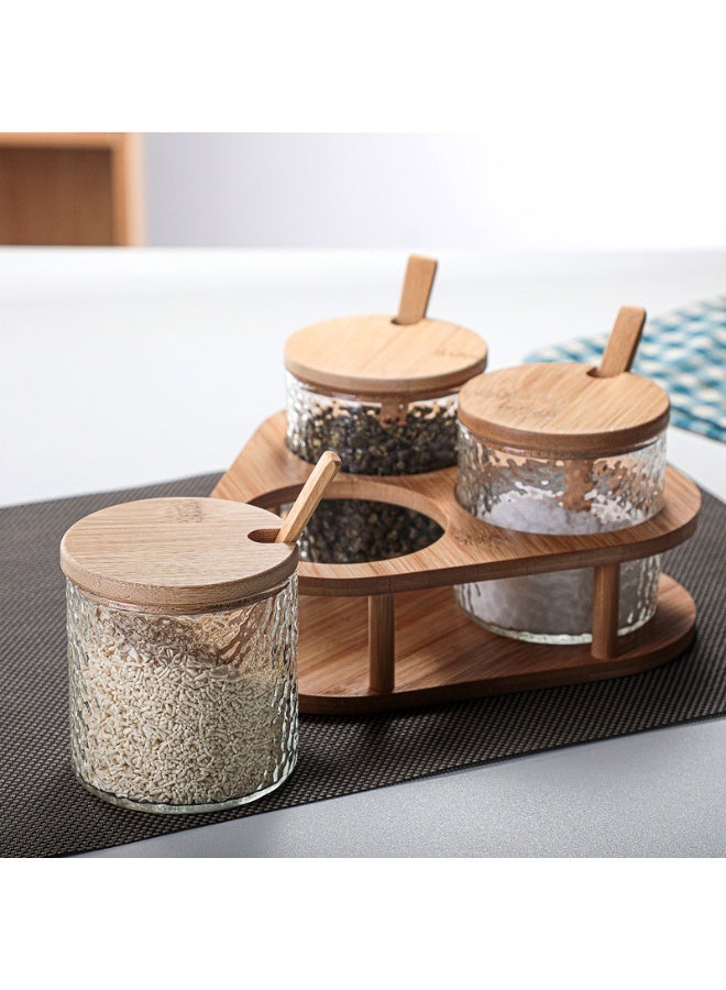 MIXDE Rubberwood Glass Revolving Spice Jar Set With Air-Tight Seals With Wooden Stand - Image 2