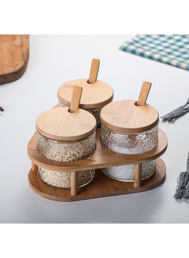 MIXDE Rubberwood Glass Revolving Spice Jar Set With Air-Tight Seals With Wooden Stand - Image 1