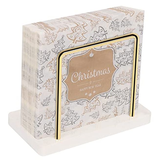 Livabber Napkin Holder, Metal Napkin Storage Modern Freestanding Tissue Paper Dispenser for Table Kitchen Countertop (Marble Base, Gold) - Image 1