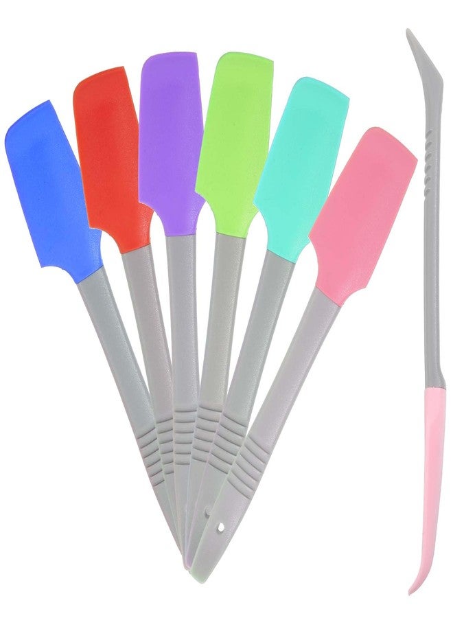 Sibba Silicone Mini Spatula, 6Pcs Curved Small Rubber Spatula for Jar, Can, Bowl, Heat Resistant Non Stick Flexible food Scraper, Multipurpose Kitchen Tool for Cooking Baking Frosting or Mixing, 7in - Image 1