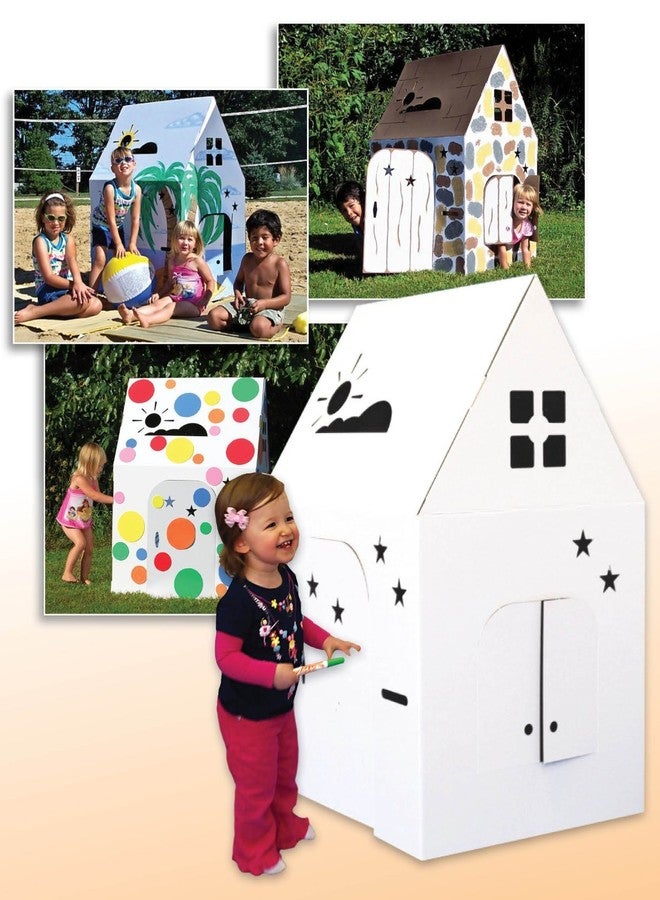 Easy Playhouse - Kids Art and Craft for Indoor and Outdoor Fun, Color, Draw, Doodle on this Blank Canvas - Decorate and Personalize a Cardboard Fort, 34" X 27" X 48" - Made in USA, Age 3+ - Image 3