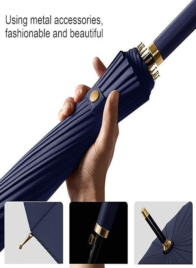 NILKANTH 24 Rib Heavy Duty Windproof Umbrella - Double Layer Canopy, Automatic Open, Large Folding Umbrella for Rain & Sun, UV Protection, Anti-Slip Handle for Men & Women (Navy Blue) - Image 4