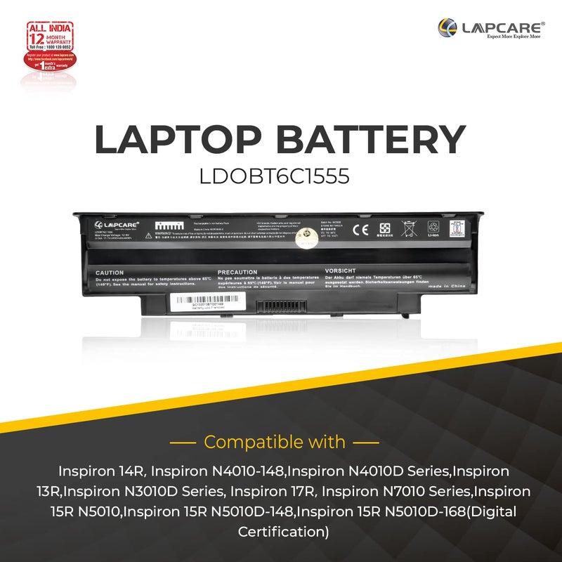 Lapcare بطارية لابتوب لديل إنسبايرون N5010، N5110، N5050، N4010، N4110 6 خلايا (أسود) - Image 5