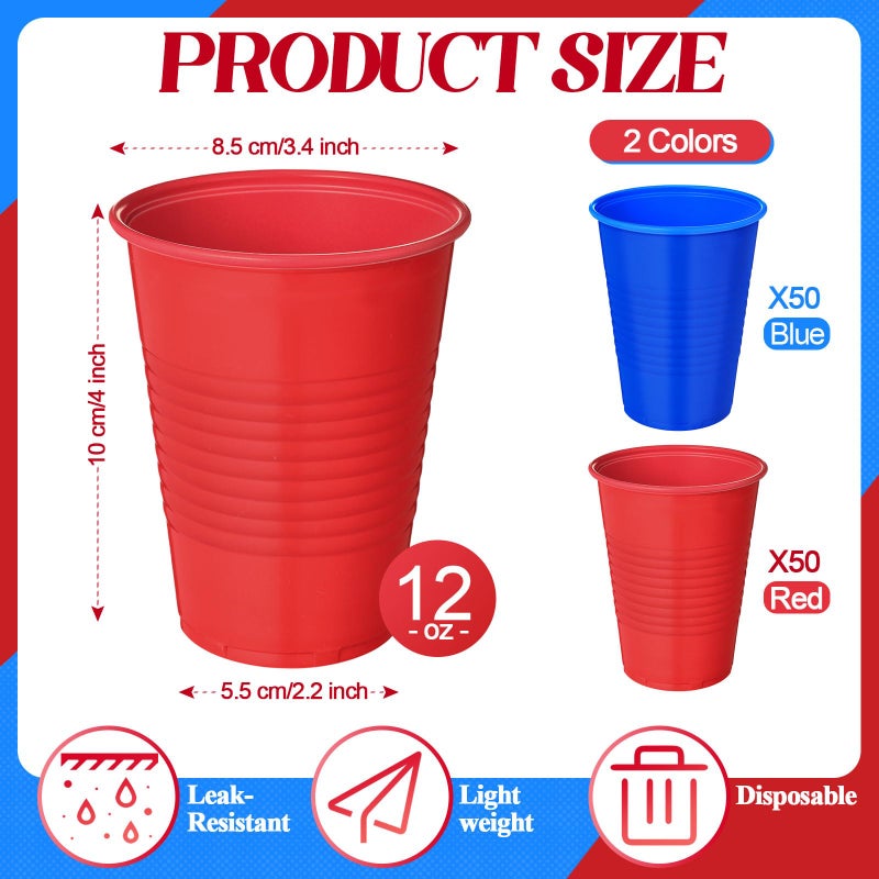 Funnymoom 100 Pcs Red Blue Cup Plastic Cups 12 oz Patriotic Memorial Day Disposable Drinking Beverage Cups Water Cups for Game Birthday Independence Day Democratic Political Party - Image 1