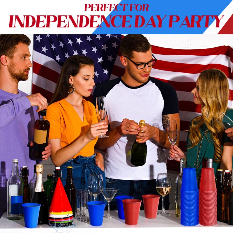 Funnymoom 100 Pcs Red Blue Cup Plastic Cups 12 oz Patriotic Memorial Day Disposable Drinking Beverage Cups Water Cups for Game Birthday Independence Day Democratic Political Party - Image 4