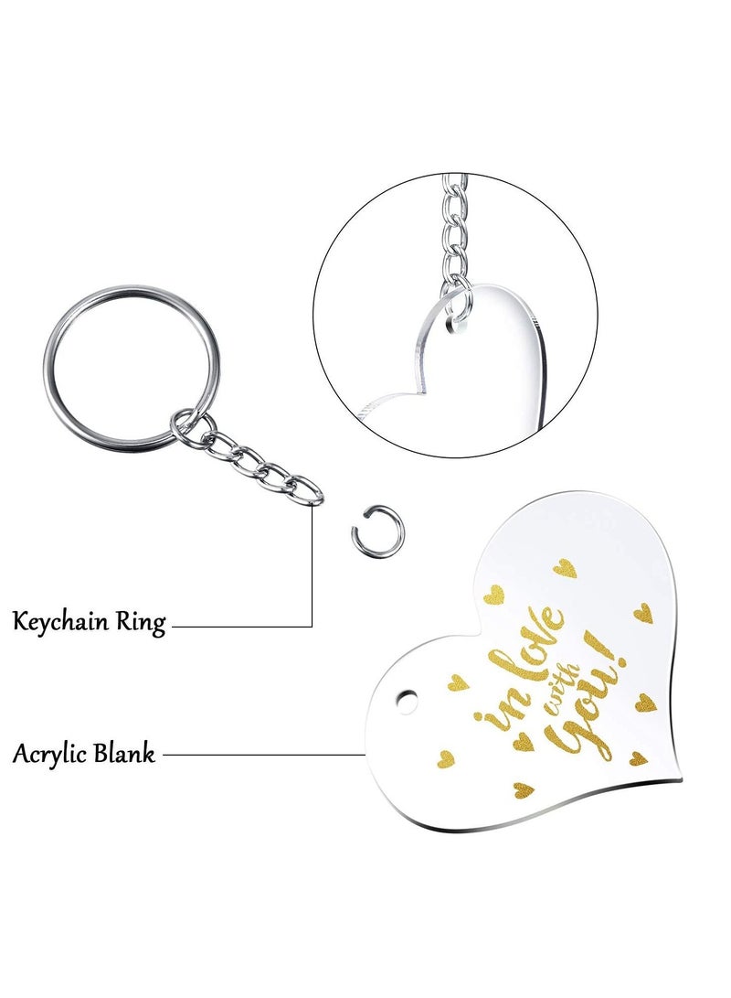 SYOSI 30 Pieces Acrylic Keychain Blanks Heart Clear Acrylic Blanks Shape Plain Acrylic and 30 Pieces Blank Key Chain Metal Key Rings for DIY Projects Crafts Valentine's Day Ornament - Image 5
