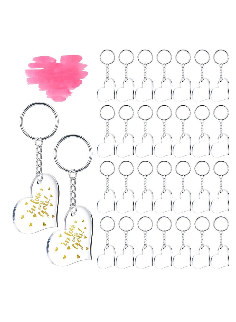 SYOSI 30 Pieces Acrylic Keychain Blanks Heart Clear Acrylic Blanks Shape Plain Acrylic and 30 Pieces Blank Key Chain Metal Key Rings for DIY Projects Crafts Valentine's Day Ornament - Image 1