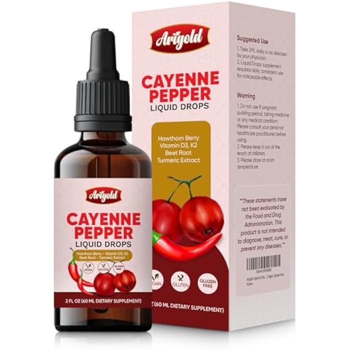 Arigold Cayenne Pepper Drops – Circulation & Energy Support Liquid Supplement with Hawthorn Berry, Beet Root, Turmeric, Vitamins D3 + K2, Ceylon Cinnamon, Berberine & Ginseng – Vegan, Non-GMO, 2 fl oz - Image 1