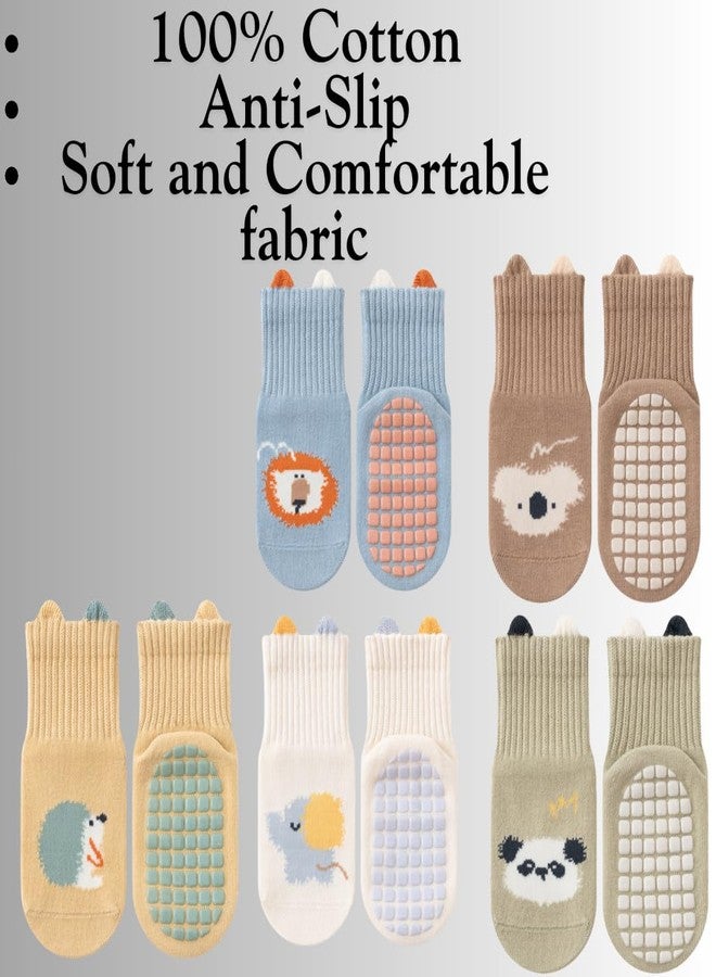 Lyonardo Cute Animal Pattern Baby Floor Socks - Soft 100% Cotton Anti-Slip Bottoms for Toddlers and baby boys girls (Pack of 5 Pairs) (IN, Age, 2 Years, 3 Years, MULTICOLOR) - Image 4
