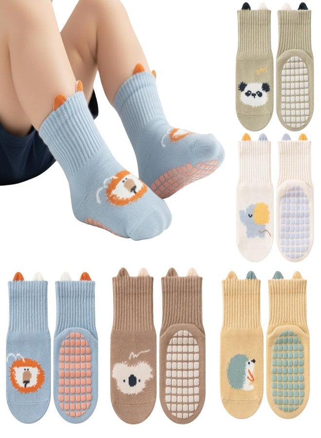 Lyonardo Cute Animal Pattern Baby Floor Socks - Soft 100% Cotton Anti-Slip Bottoms for Toddlers and baby boys girls (Pack of 5 Pairs) (IN, Age, 2 Years, 3 Years, MULTICOLOR) - Image 1