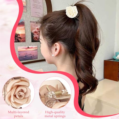 CoolShef 3Pcs Flower Claw Clip Set, Small Hair Clutcher for High Ponytail, Elegant Rose Design Hair Clips for Woman and Girls, Lightweight Floral Hair Accessories - Image 3
