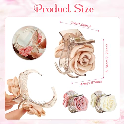 CoolShef 3Pcs Flower Claw Clip Set, Small Hair Clutcher for High Ponytail, Elegant Rose Design Hair Clips for Woman and Girls, Lightweight Floral Hair Accessories - Image 2