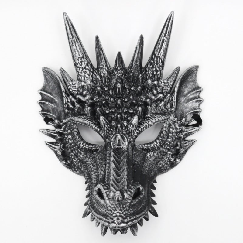 Dragon Mask: Silver Soft Rubber - Adjustable Elastic Strap Cosplay Costume for Halloween Cosplay Events Kids And Adults - Image 1