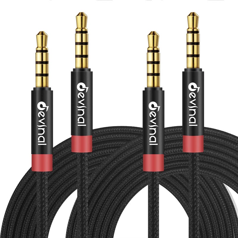 Devinal 3.5mm TRRS Cable, 1/8 inch 4 Pole Auxiliary Cord, Aux Mini-Jack Stereo Nylon Braided Male to Male Cable 3.3 FT/ 1M (2 Pack) - Image 1