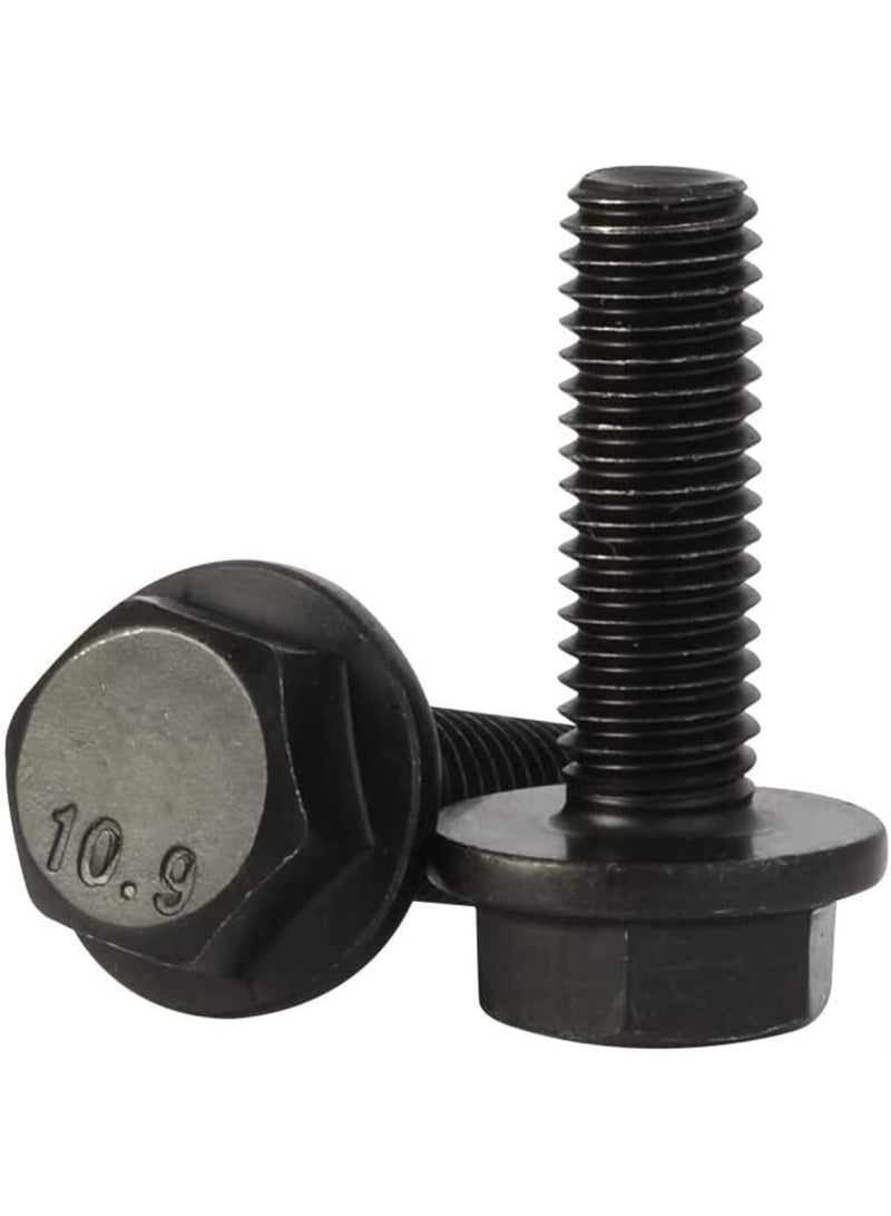 25PCS Flanged Hex Head Bolts Flange Hexagon Screws, Full Thread, Alloy Steel, Black Oxide Finish  - Image 1