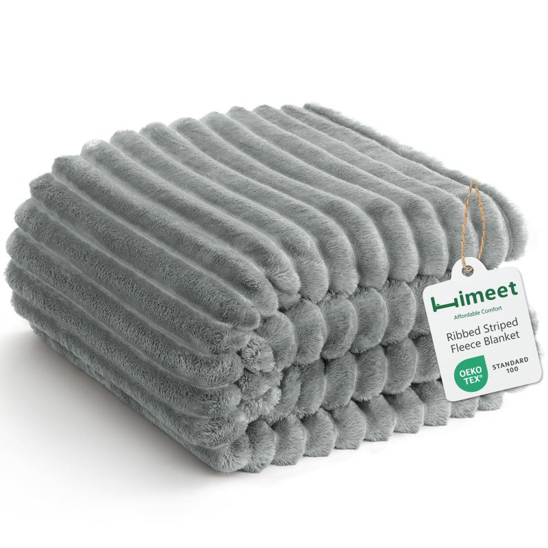 HIMEET Fleece Grey Throw Blanket for Bed 300GSM Ribbed Soft Cozy Blanket for Couch Graduation Birthday Gifts for Women Men Her College Dorm Essentials Minimalist Room Throws 50x60 Inches - Image 2