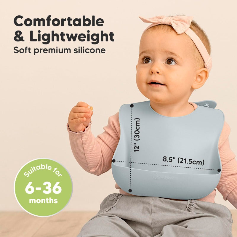 KeaBabies 2-Pack Silicone Baby Bibs for Eating - Sturdy Food-Grade Silicone Bibs for Babies Girl, Boy, Large Food Catcher, Clean & Put On Easily, Waterproof Toddler Feeding Essentials (Alps) - Image 3