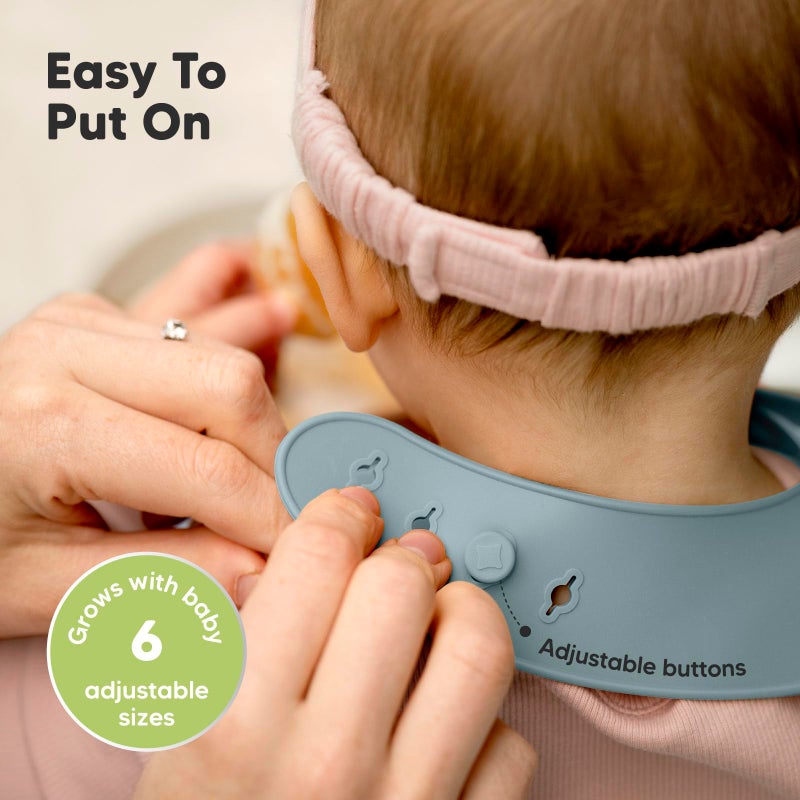 KeaBabies 2-Pack Silicone Baby Bibs for Eating - Sturdy Food-Grade Silicone Bibs for Babies Girl, Boy, Large Food Catcher, Clean & Put On Easily, Waterproof Toddler Feeding Essentials (Alps) - Image 5