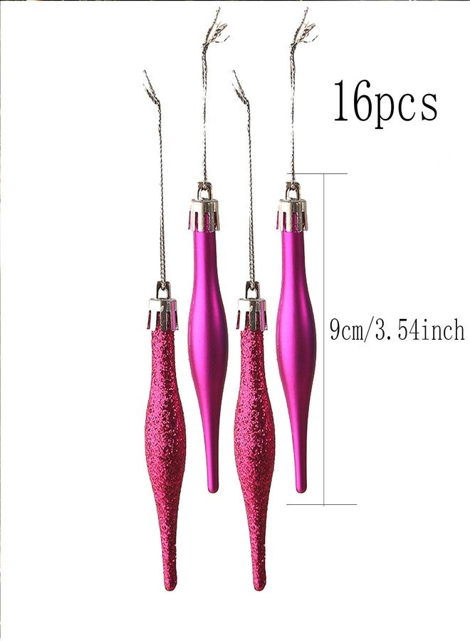 HERZWILD 16Pcs Christmas Droplet Baubles Matte and Glitter Drop Ornaments Christmas Tree Hanging Ornaments for Xmas Holiday Party Decoration Favor(Rose Pink) - Image 2