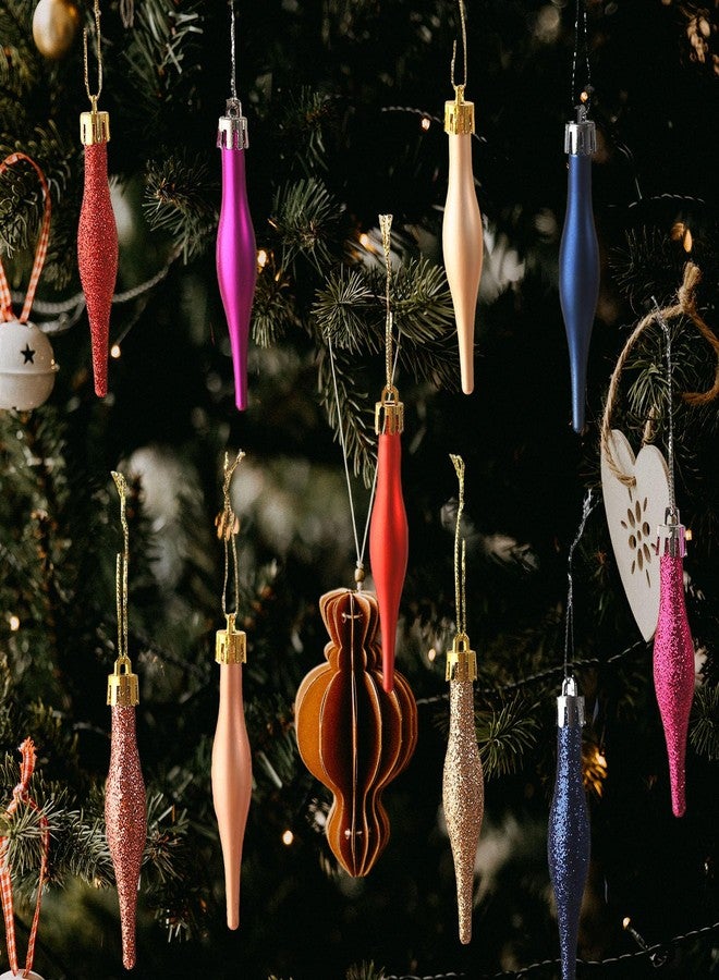 HERZWILD 16Pcs Christmas Droplet Baubles Matte and Glitter Drop Ornaments Christmas Tree Hanging Ornaments for Xmas Holiday Party Decoration Favor(Rose Pink) - Image 4