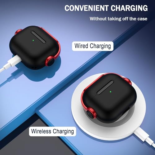 NEWTECHNO Antilost Lid Case Shell for Airpods 4 | Full Protection Case with Lanyard Compatible for Airpods 4 and AirPods 4 with Active Noise Cancellation (ANC) (2024) with carabaner RED - Image 3