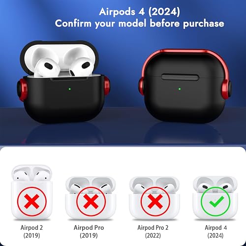 NEWTECHNO Antilost Lid Case Shell for Airpods 4 | Full Protection Case with Lanyard Compatible for Airpods 4 and AirPods 4 with Active Noise Cancellation (ANC) (2024) with carabaner RED - Image 5