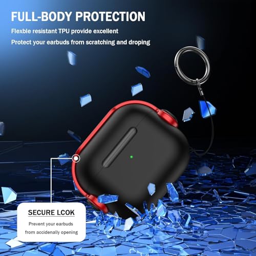 NEWTECHNO Antilost Lid Case Shell for Airpods 4 | Full Protection Case with Lanyard Compatible for Airpods 4 and AirPods 4 with Active Noise Cancellation (ANC) (2024) with carabaner RED - Image 2