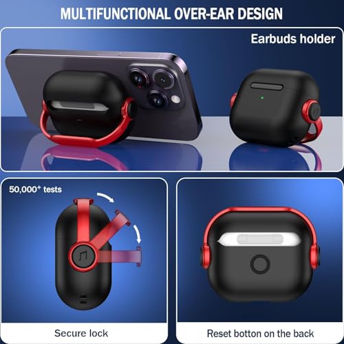NEWTECHNO Antilost Lid Case Shell for Airpods 4 | Full Protection Case with Lanyard Compatible for Airpods 4 and AirPods 4 with Active Noise Cancellation (ANC) (2024) with carabaner RED - Image 4
