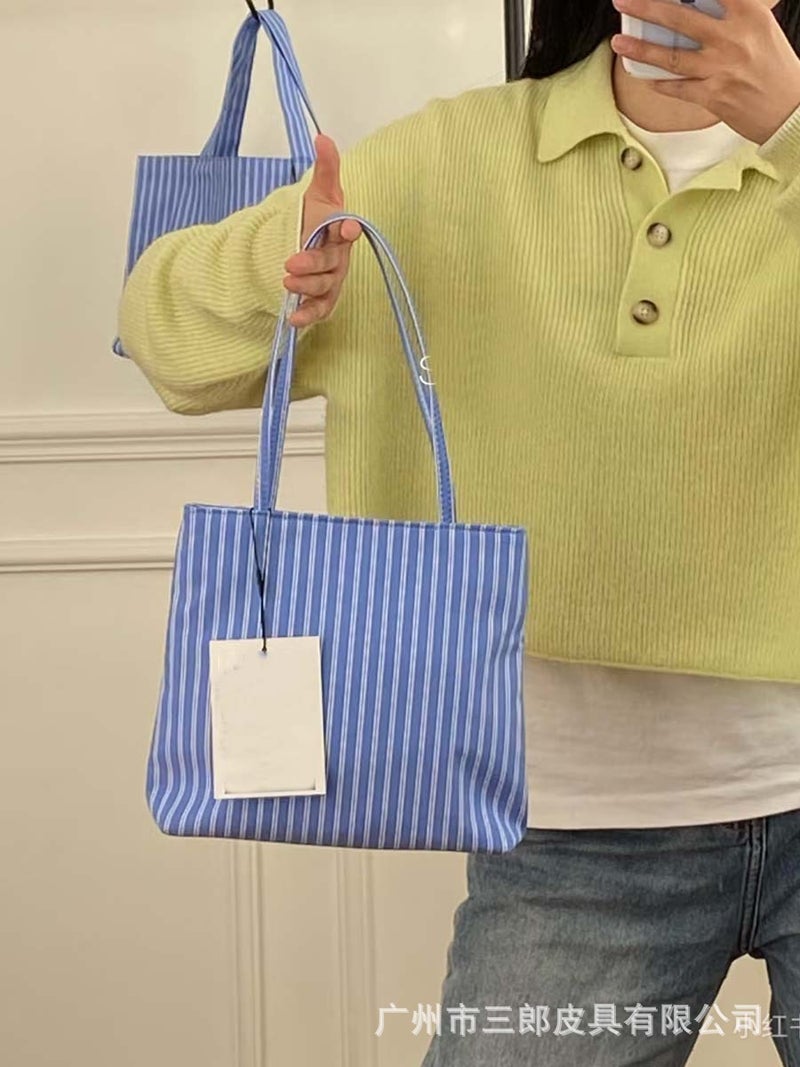 Bag Women'S Korean Style Large Capacity Commuter Retro Underarm Bag Striped Square Bag Casual Shoulder Tote Bag - Image 2